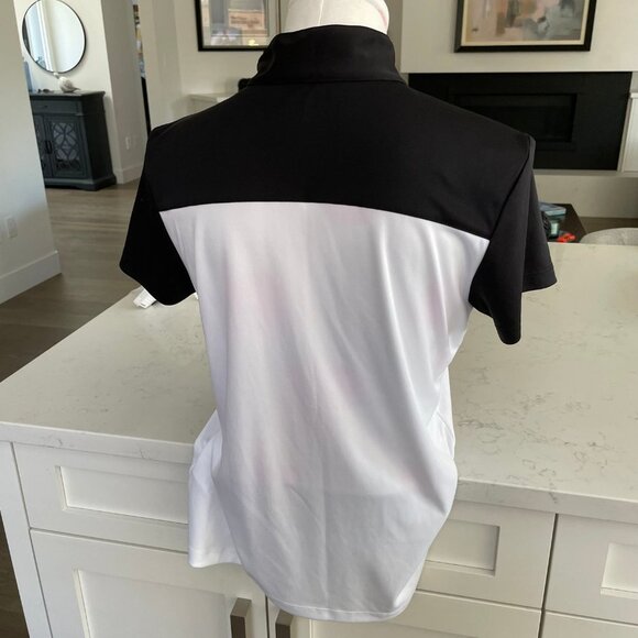 IZOD Perform X Golf SS 1/2 Zip Polyester Hi Collar Top Black+White Sz M NWOT - Picture 6 of 12